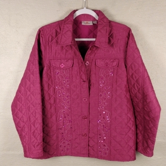 Quacker Factory Pink Quilted Embellished  Long Sleeve Button Front Jacket - Picture 11 of 11